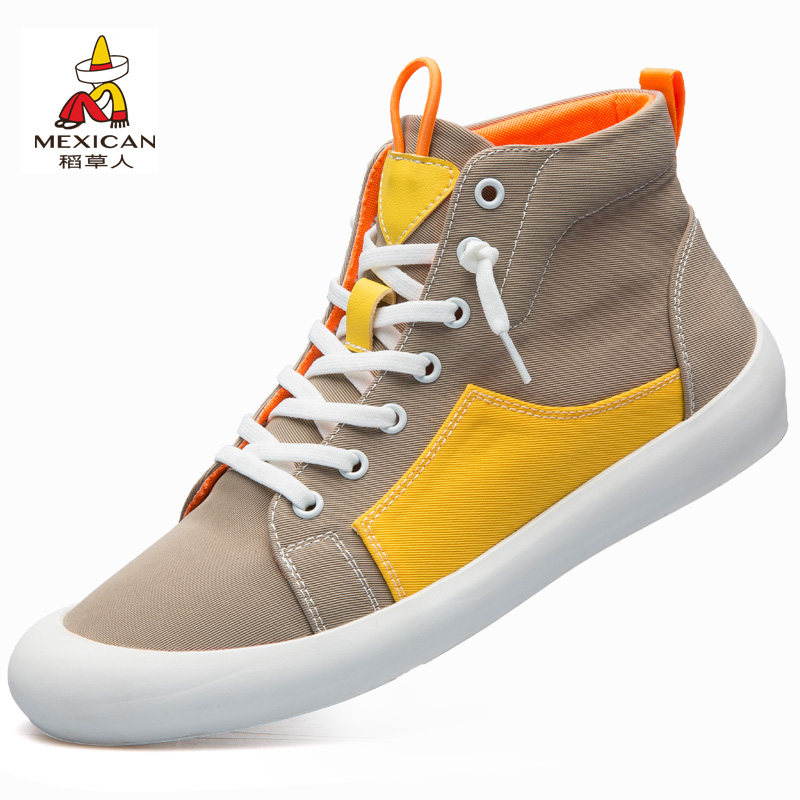 稻草人男鞋高帮帆布鞋男花式板鞋休闲鞋子男士透气韩版潮流23新款