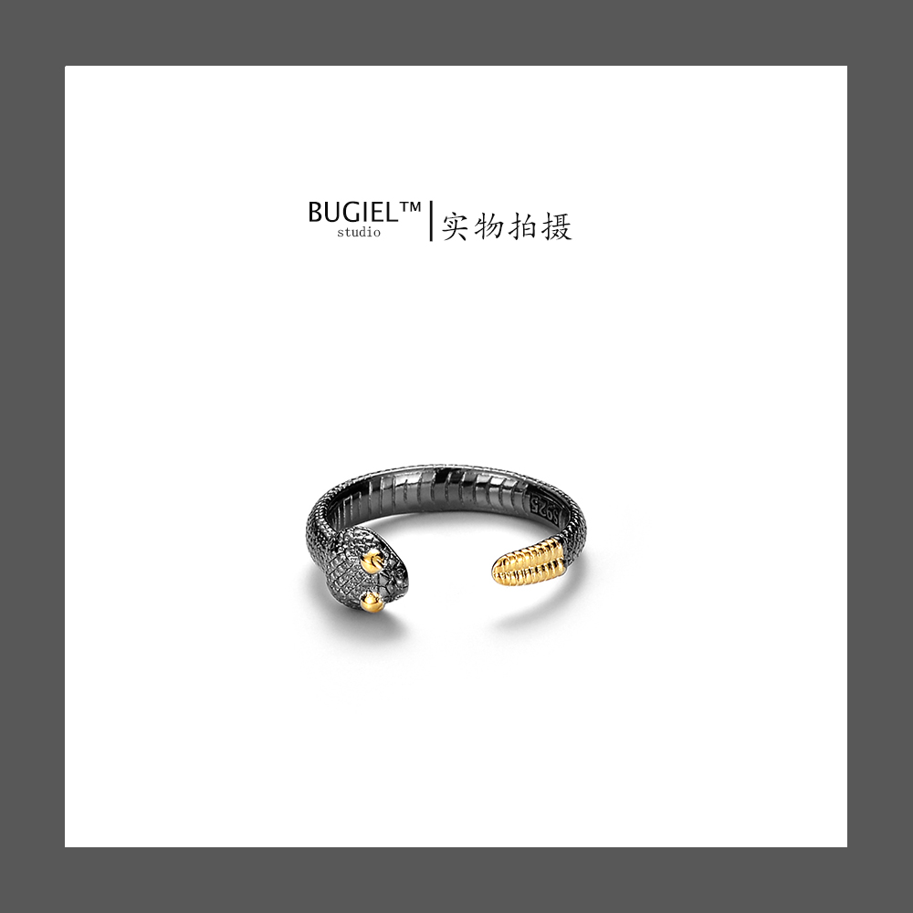 bugiel2023原创黑金响尾蛇戒指男士小众设计百搭简约指环女开口潮 - 图0