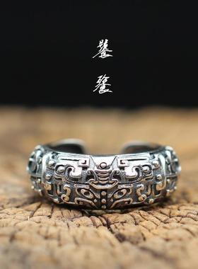 开口复古风神兽饕餮纹戒指原创