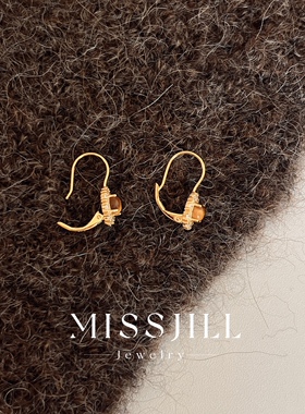 MISSJILL·黄昏屿光｜小众设计美拉徳复古虎眼石925纯银耳扣耳饰