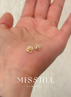 MISSJILL 季动｜小众不对称设计精致黄锆石通体S925纯银耳钉日常