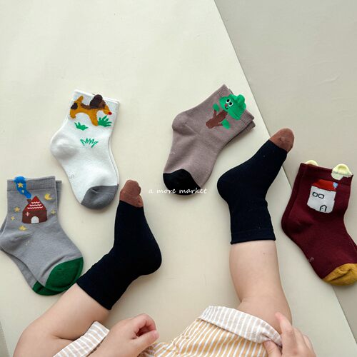 儿童袜子春秋可爱卡通纯棉宝宝袜子韩系男女童短袜小童无骨中筒袜 - 图2