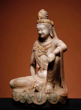唐 汉白玉彩绘 自在观音 高68cm 宽40cm 厚38cm