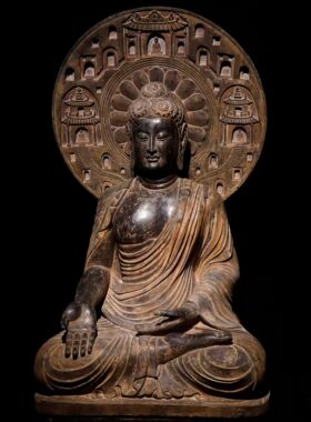唐 青石彩绘 大佛 古朴庄重 工艺精湛 高130cm 宽75cm 厚60cm