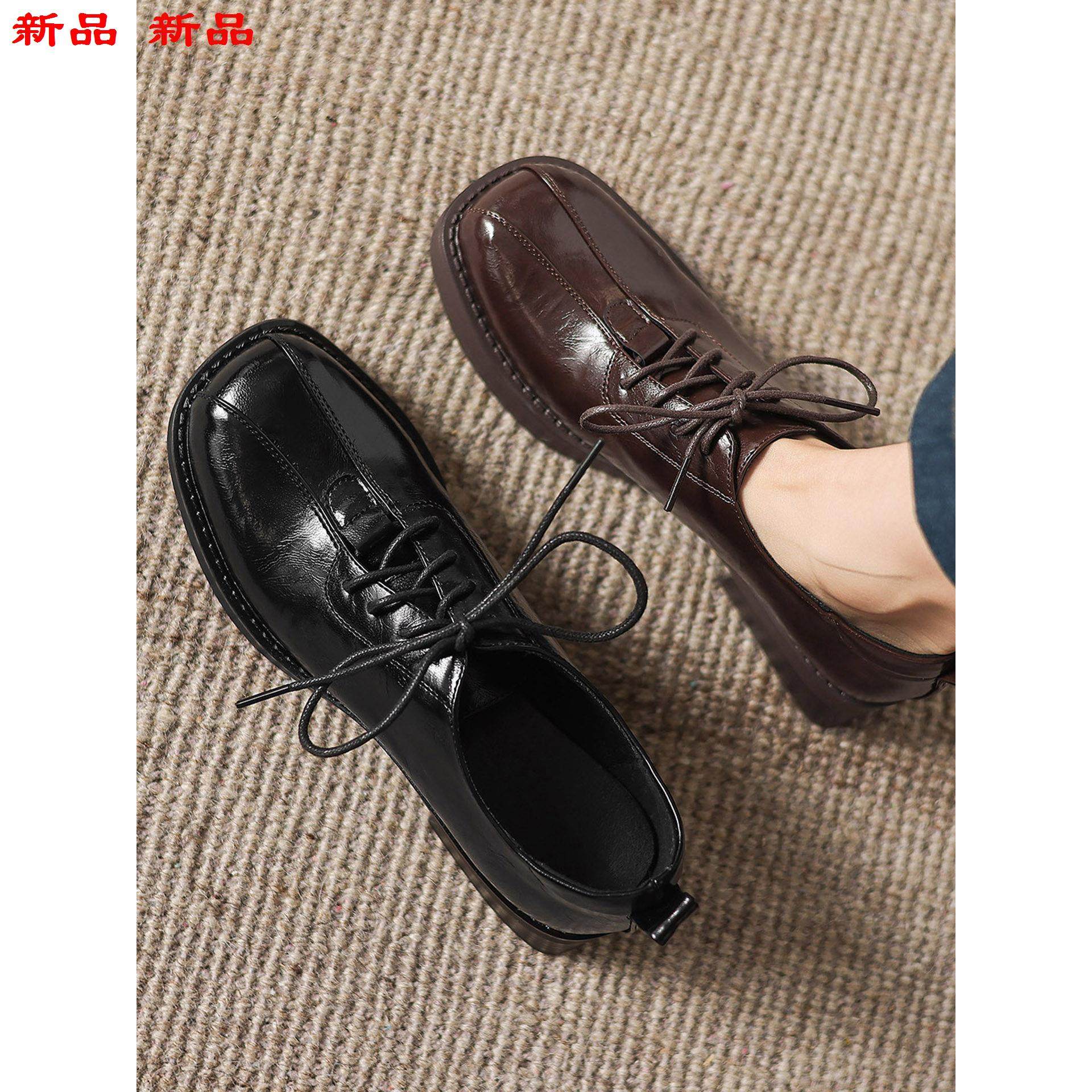 小皮鞋女低单鞋41到43深口粗风方头英伦大码春秋跟女鞋系带跟复古,淘宝优惠券,粉丝福利购,淘宝优惠卷