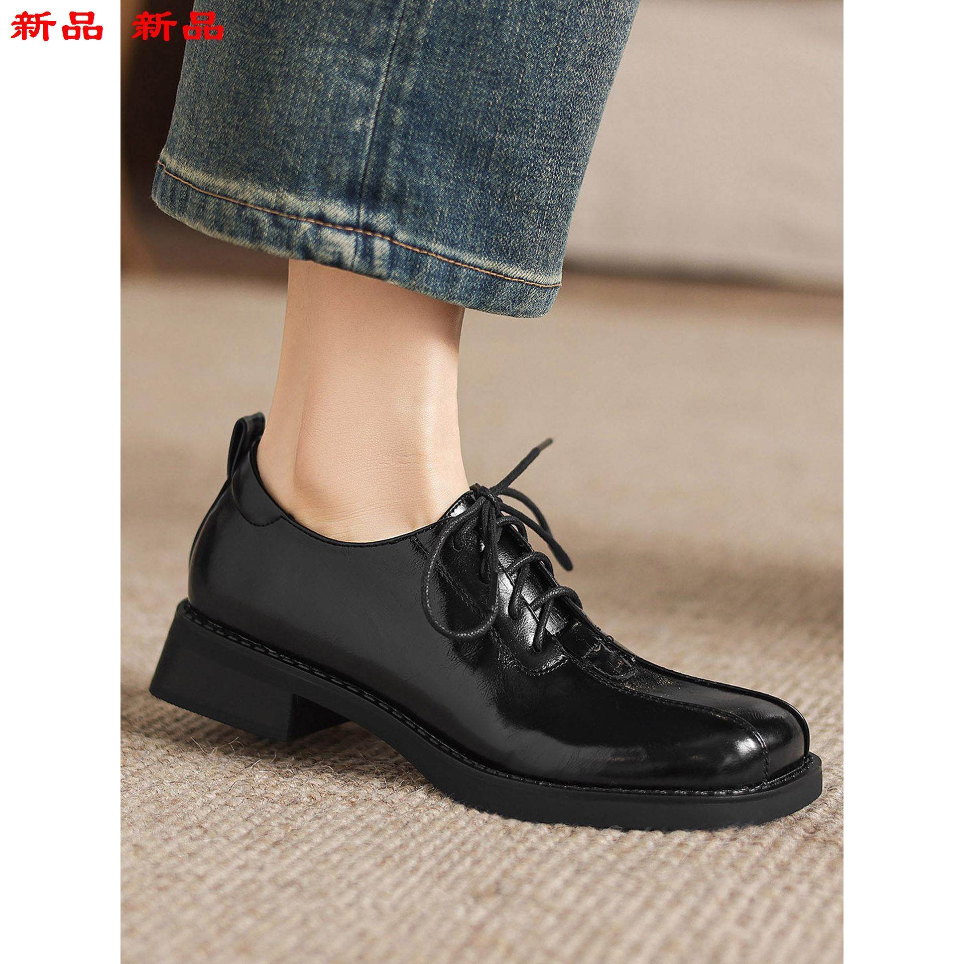 小皮鞋女低单鞋41到43深口粗风方头英伦大码春秋跟女鞋系带跟复古,淘宝优惠券,粉丝福利购,淘宝优惠卷