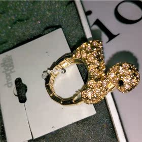 特价金色满钻可爱小动物森女系萌妹时尚弹力大号戒指原单带卡