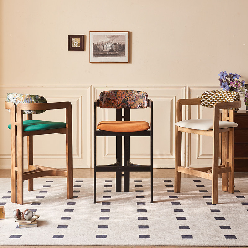 白蜡木法式复古吧台椅椅子 全实木吧台凳靠背椅子 酒吧餐厅高脚椅,淘宝优惠券,粉丝福利购,淘宝优惠卷