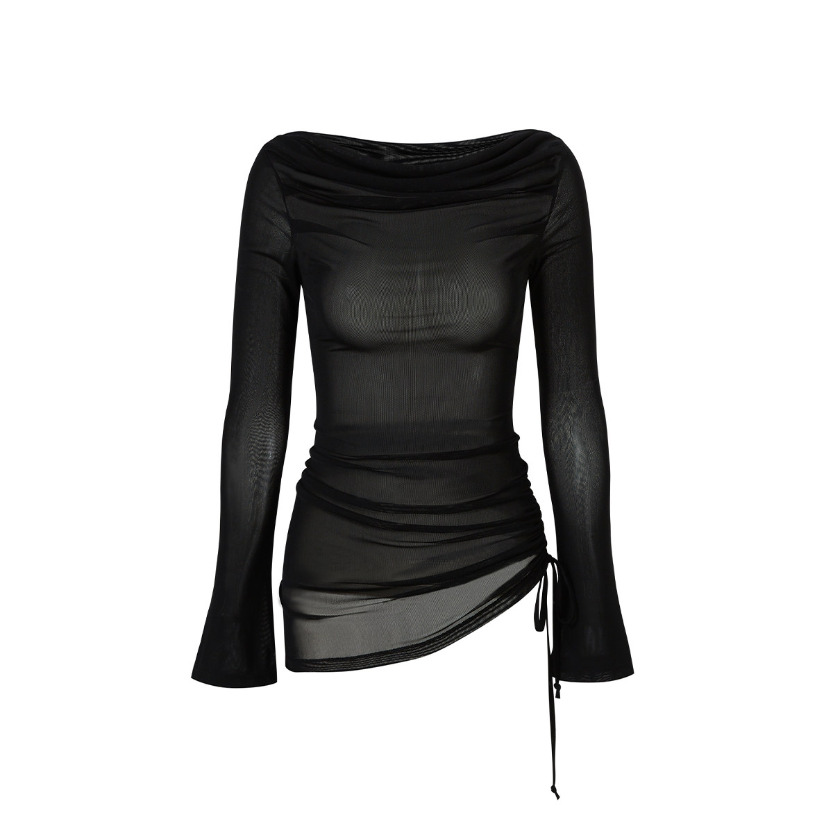 Byu run网纱抽绳一字肩瑜伽服上衣女速干长袖运动T恤外搭健身罩衫,淘宝优惠券,粉丝福利购,淘宝优惠卷