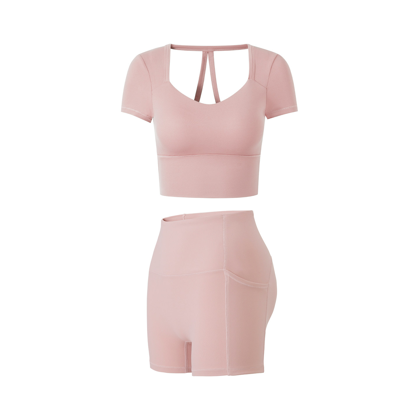 Byu run 新款交叉美背短袖运动T恤瑜伽套装女高腰健身短裤两件套,淘宝优惠券,粉丝福利购,淘宝优惠卷