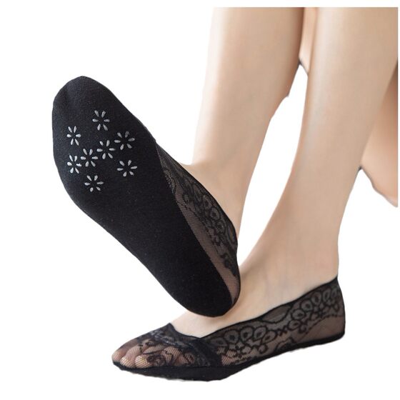 Summer women's pure cotton non-falling invisible lace boat socks