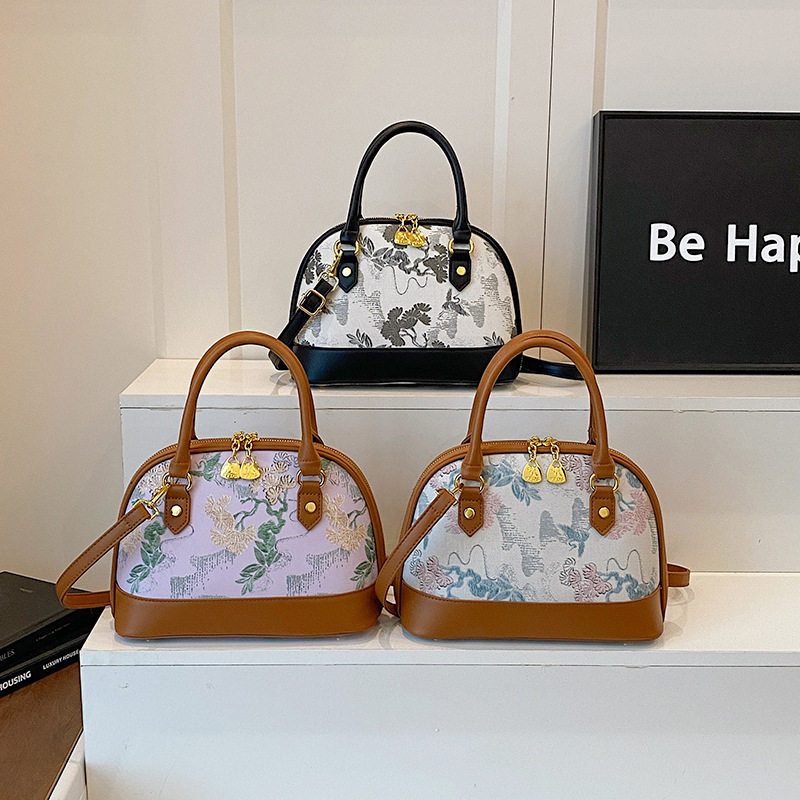 时尚复古印花设计气质贝壳包新款百搭新潮手提包单肩斜挎包,淘宝优惠券,粉丝福利购,淘宝优惠卷