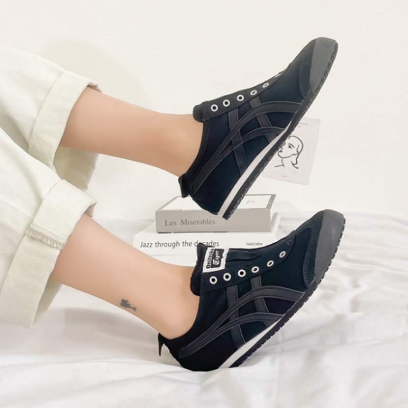 鬼塚虎Onitsuka Tiger黑色一脚蹬男女运动休闲帆布鞋1183A360-002