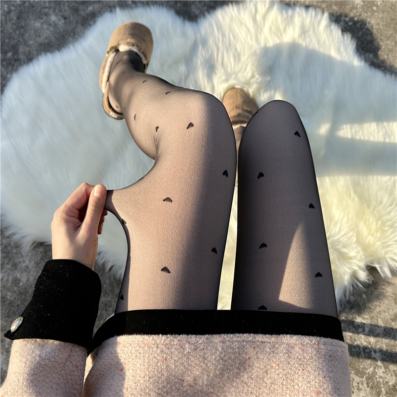 加绒爱心白丝袜女秋冬季日系JK白色连裤袜纯欲波点加厚保暖打底裤 - 图2