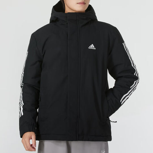 阿迪达斯黑色棉服男冬季新款大码保暖棉袄运动加厚外套男装防风衣