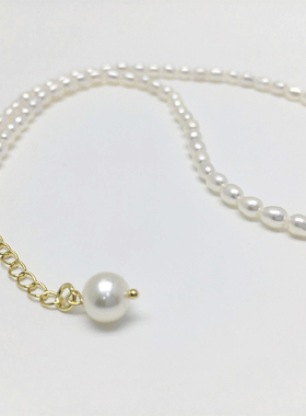 TONEE强光天然小米粒珍珠锁骨链美国14k包金简约气质复古百搭项链