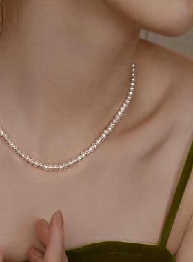 925纯银3-4mm淡水AK珍珠项链近正圆无暇精挑BABY珠颈链女百搭精致