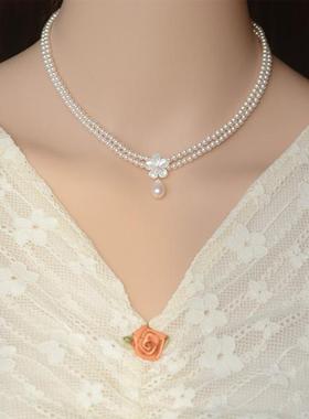 双层水滴珍珠高级感锁骨链