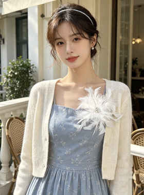 秋上新高级感白色羽毛胸针女气质镶钻羽毛别针西装氛胸花配饰贵气