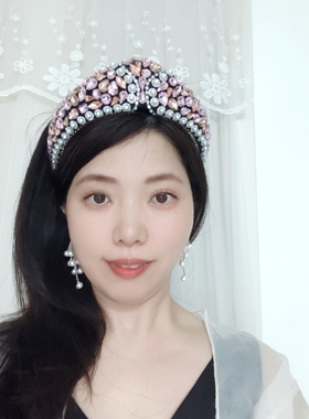 法式复古珍珠皇冠发箍女高颅顶头饰轻奢满钻王冠晚宴高级感宽发卡