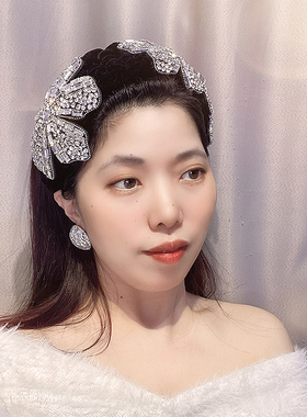 复古3朵水钻带齿宽边发箍