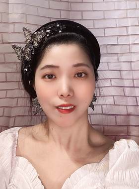 复古灰色镶钻蝴蝶发箍女带齿发卡