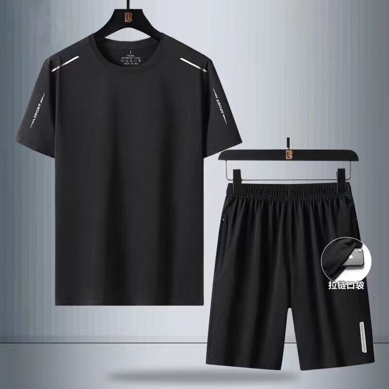 运动服套装男士夏季跑步短袖速干衣晨跑户外休闲篮球健身短裤圆领