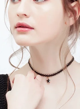 短款星星饰品一件女颈带项链气质颈链简约脖子锁骨链黑色项圈