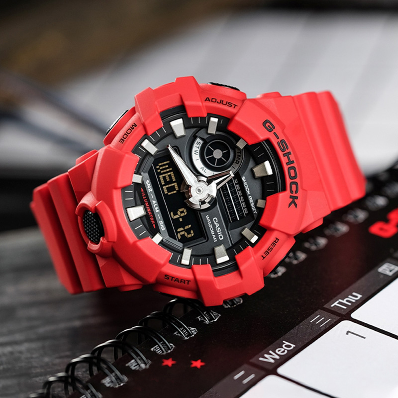 卡西欧g shock冰韧白武士时尚红色运动防水双显手表男GA700-7A 4A - 图0