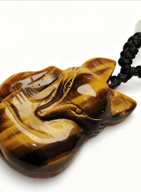 天然金黄虎眼石狐狸吊坠好人缘喜好运连连吉祥如意女款项链九尾狐