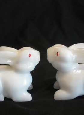 天然汉白玉石兔子摆件玉兔呈祥十二生肖小白兔摆件风水吉祥