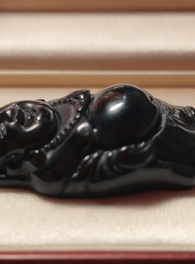 天然黑曜石弥勒佛吊坠男女款情侣笑佛大肚佛观音佛挂件菩萨生肖礼