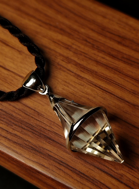 正品天然茶晶白水晶灵摆吊坠项链挂坠银镶嵌