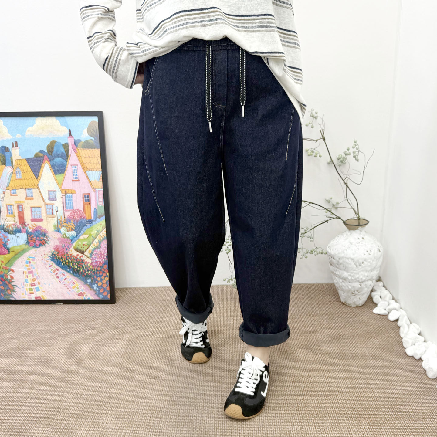 大码女裤胖mm250斤加厚加绒老爹牛仔裤宽松显瘦直筒裤深蓝色长裤,淘宝优惠券,粉丝福利购,淘宝优惠卷