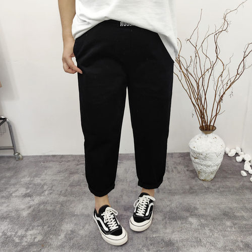 秋装大码200斤胖mm宽松遮肉显瘦松紧腰洗水棉布哈伦休闲裤长裤女 - 图0