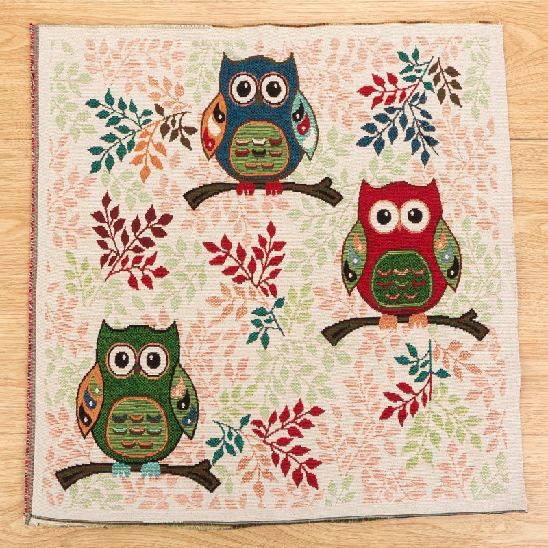 棉麻布提花布料亚麻猫头鹰定位挂布靠枕靠垫加厚布料抱枕面料麻布 - 图2