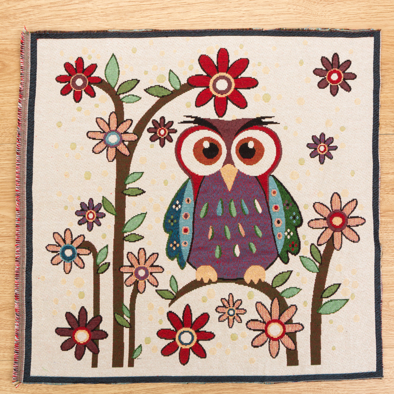 棉麻布提花布料亚麻猫头鹰定位挂布靠枕靠垫加厚布料抱枕面料麻布 - 图1