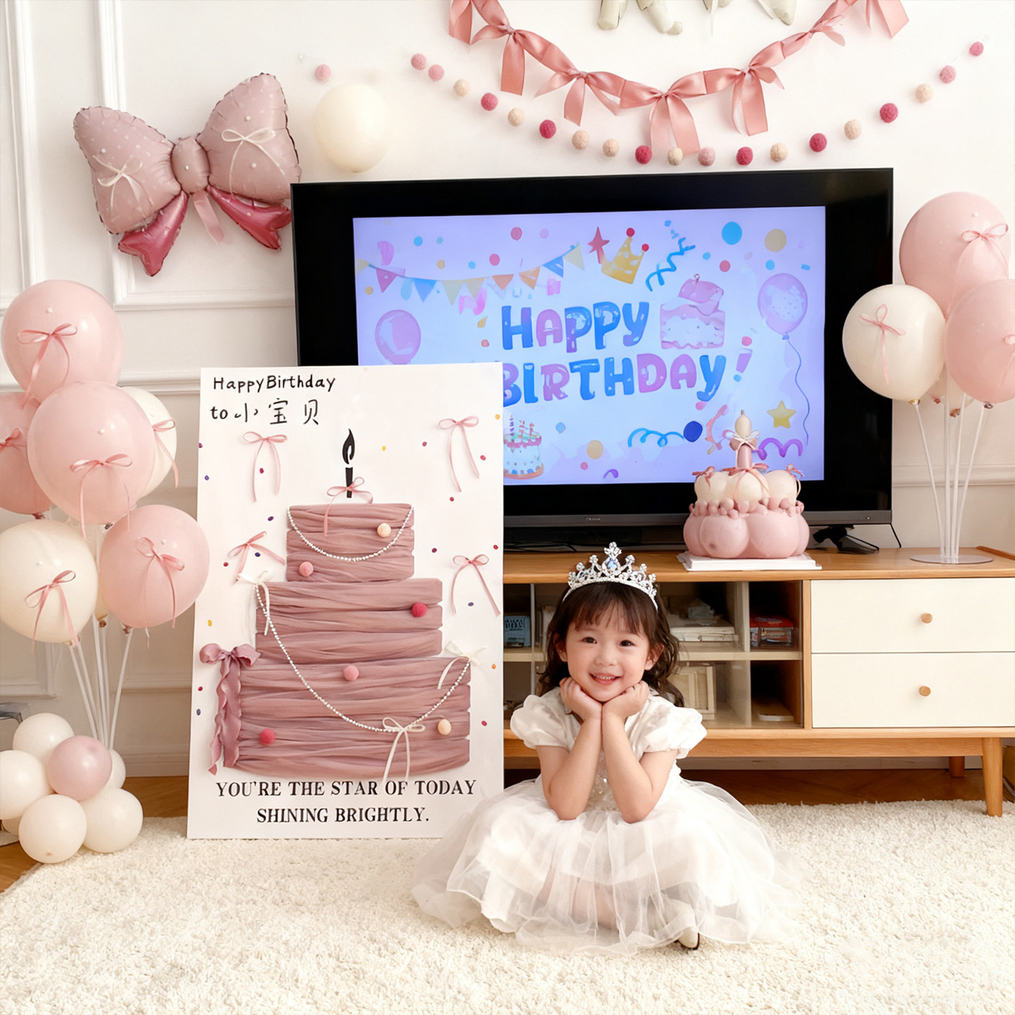 女孩儿童生日场景布置装饰宝宝周岁网纱蛋糕kt板迎宾牌氛围感道具,淘宝优惠券,粉丝福利购,淘宝优惠卷