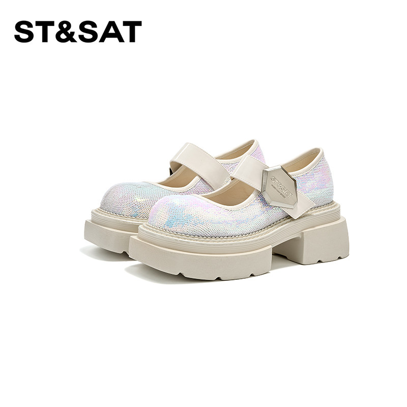 星期六百搭亮片厚底玛丽珍鞋女2025年新款新中式时尚乐福鞋,淘宝优惠券,粉丝福利购,淘宝优惠卷