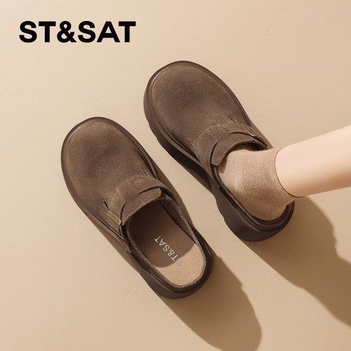 星期六厚底勃肯鞋女2026新款夏季复古增高一脚蹬圆头休闲半拖鞋爆 - 图2