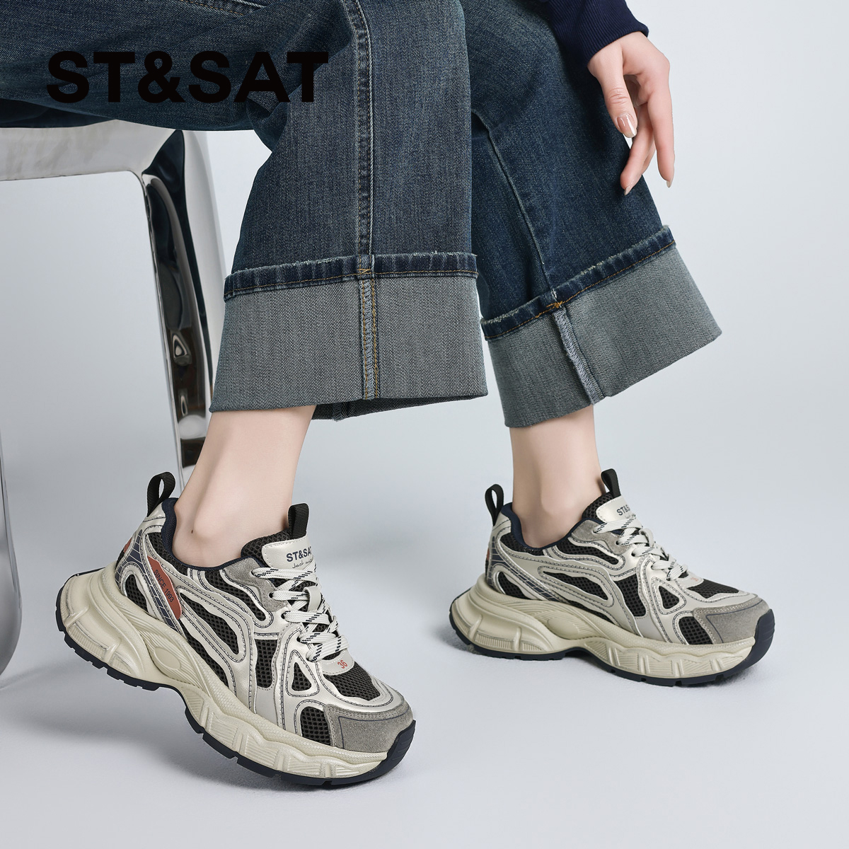 星期六厚底增高老爹鞋女款2025秋季新款时尚百搭显脚小休闲运动鞋 - 图2