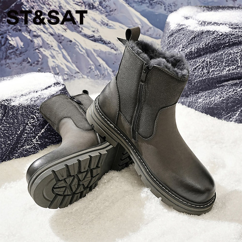 星期六女鞋2025冬季新款加绒雪地靴保暖皮毛一体棉鞋时尚马丁靴男 - 图3
