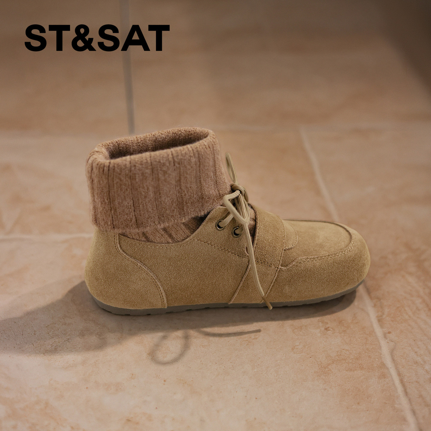 星期六弹力袜靴女2025冬季新款系带保暖鞋时尚高帮圆头平底勃肯鞋,淘宝优惠券,粉丝福利购,淘宝优惠卷