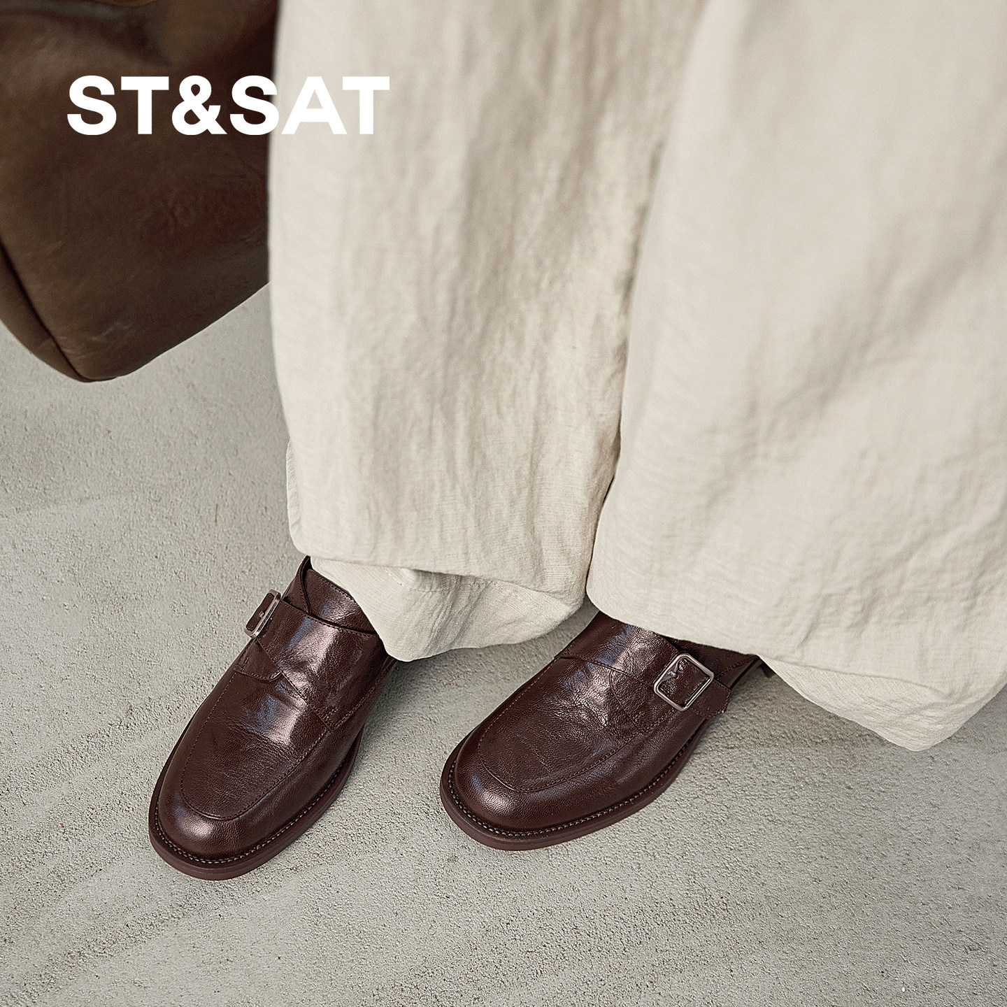 星期六女单鞋2026年新款羊皮软底深口小皮鞋魔术贴粗跟棕色乐福鞋,淘宝优惠券,粉丝福利购,淘宝优惠卷