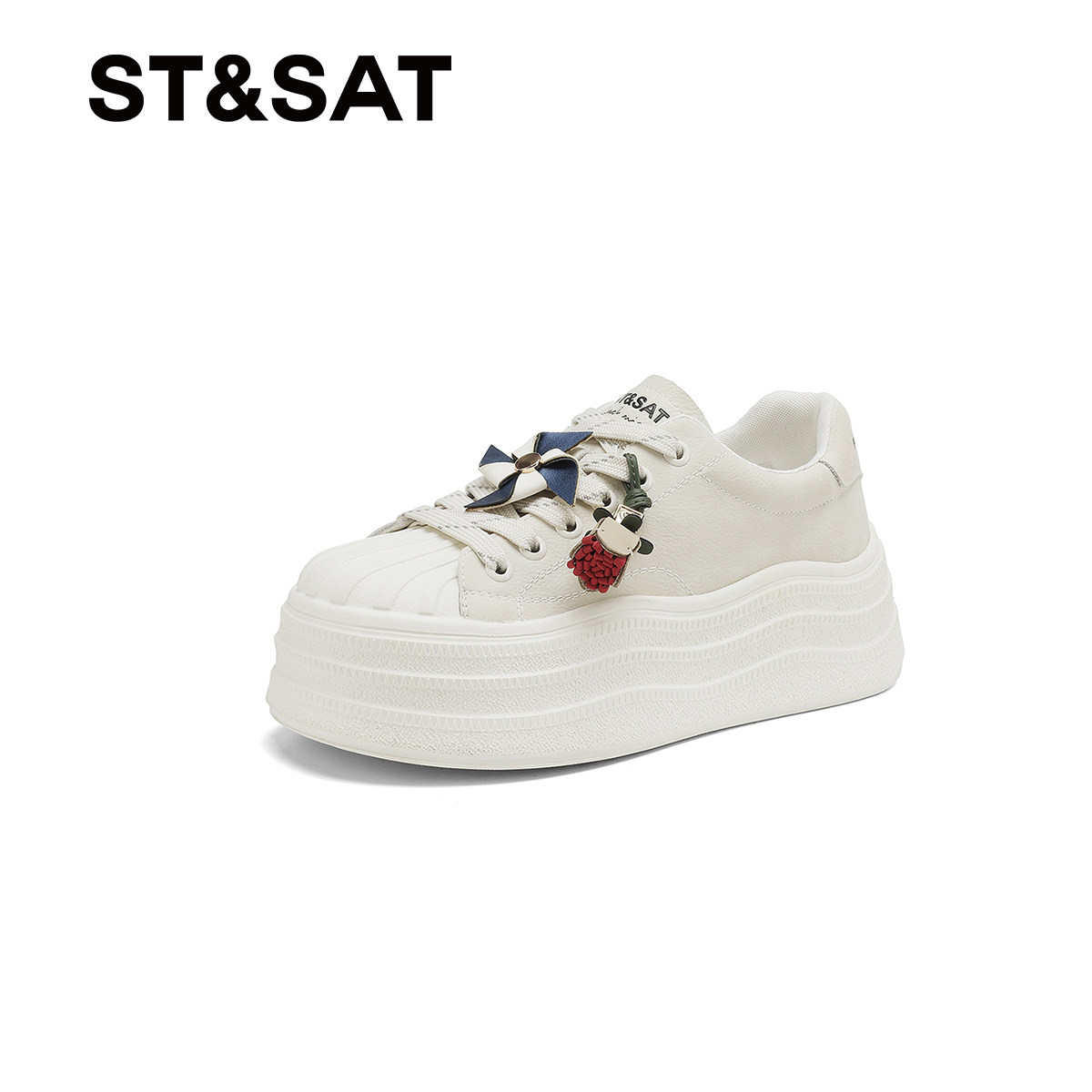 星期六百搭舒适厚底小白鞋女款2025秋季新款拼色松糕底休闲板鞋子,淘宝优惠券,粉丝福利购,淘宝优惠卷