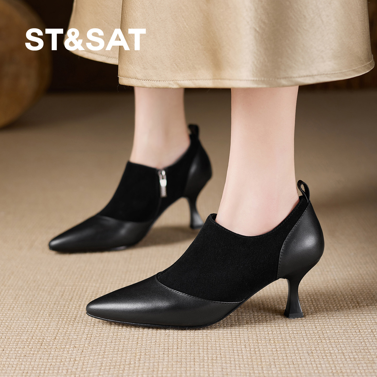 星期六黑色小皮鞋名媛风尖头细跟深口单鞋女高跟鞋气质通勤职业鞋,淘宝优惠券,粉丝福利购,淘宝优惠卷