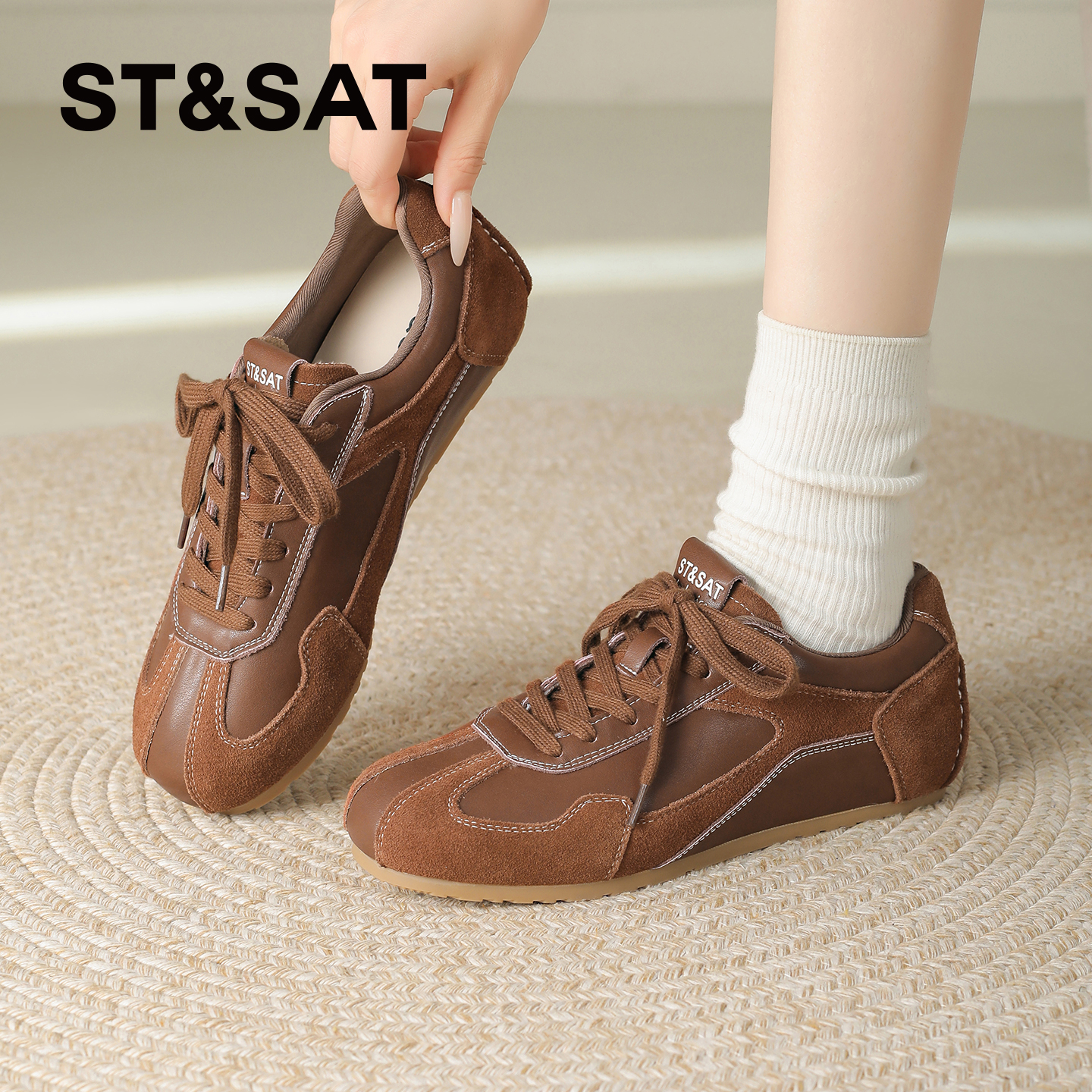 星期六真皮厚底德训鞋女2025新款女鞋冬季内增高阿甘鞋软底运动鞋 - 图2