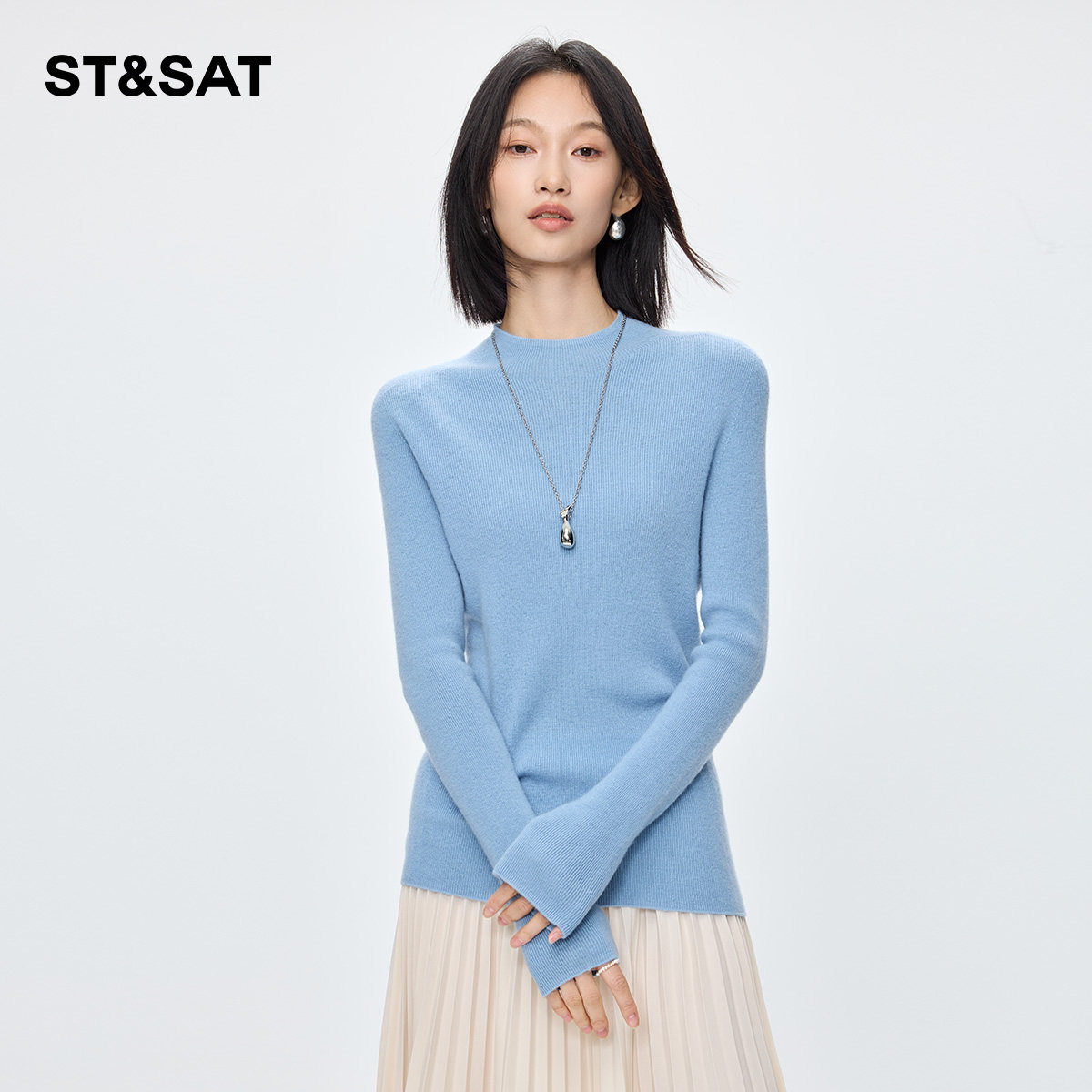【100%绵羊毛】星期六修身半高领羊毛衫女2025冬季简约针织打底衫,淘宝优惠券,粉丝福利购,淘宝优惠卷