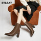 Pointed toe skinny boots thick heel short boots Saturday