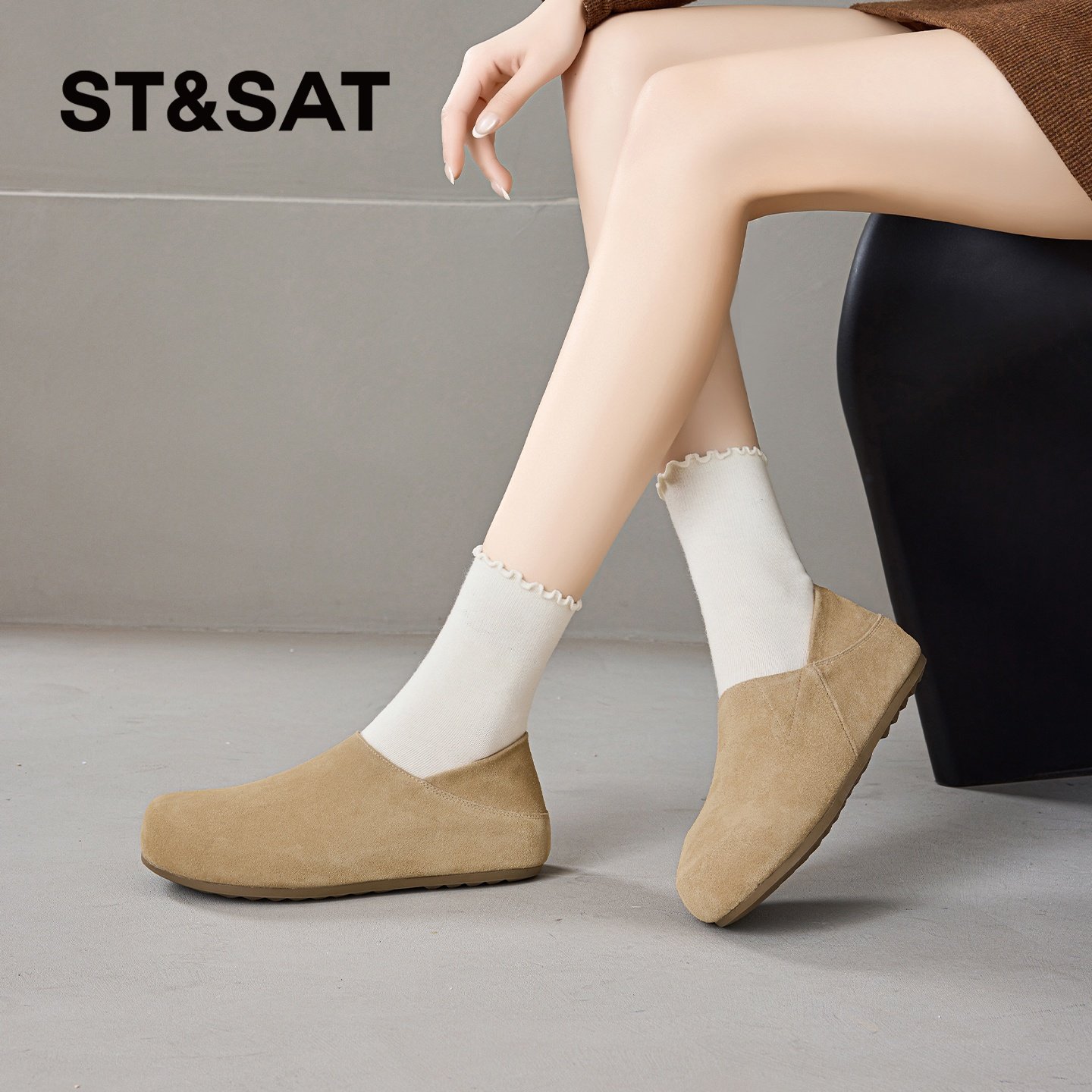 星期六平底勃肯鞋女2026春季新款复古杏色百搭软底一脚蹬深口单鞋,淘宝优惠券,粉丝福利购,淘宝优惠卷